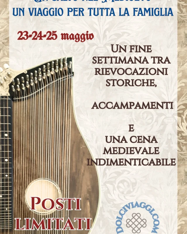✨ Weekend in arrivo 23-25 maggio: sei dei nostri?
🛡️ “Un salto nel Medioevo”
👨‍👩‍👧‍👦 Un'esperienza speciale pensata per famiglie, dove divertirsi, esplorare e stare insieme in libertà.
📅 Hai tempo fino a lunedì per iscriverti!
Scopri il programma e riserva il tuo posto: 👉
https://dolciviaggi.com/prodotto/un-salto-nel-medioevo-un-viaggio-per-tutta-le-famiglia/