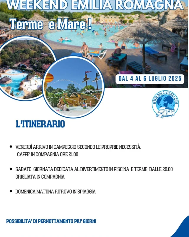 OGGI SI CHIUDONO LE ADESIONI..Ti sei Iscritto/a 

🎉 4/6 LUGLIO Camping Tahiti tra terme, piscine, spiaggia e grigliate sotto le stelle!
🏕️ 5 piscine, centro benessere, animazione per bambini, aree dog-friendly, sport e natura…🔥 Sabato sera grigliata di gruppo🏖️ Domenica tutti in spiaggia!
👉 25 € per itinerario + Card Dolciviaggi(Hai già la Card? L’itinerario è GRATIS!)
🎁 20% di sconto sul campeggio + 1 ingresso omaggio alle terme!
📲 Prenota sul sito del camping con il codice “COUPON DOLCIVIAGGI”e scrivici su WhatsApp al 340 8980807 per ricevere l’omaggio e unirti al gruppo!

#dolciviaggi #campeggioconibambini #camperlife #viaggiconamicizia