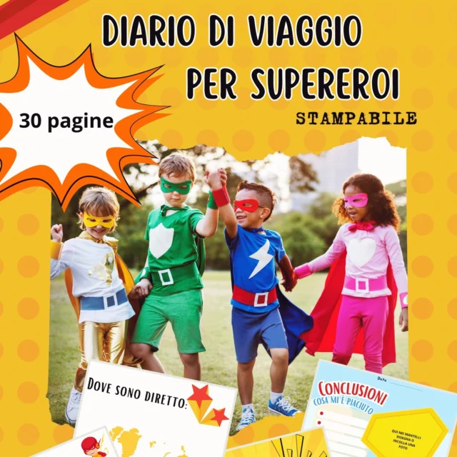 Vuoi che i tuoi bambini vivano le vacanze come veri supereroi? 🤩 Con il nostro Diario di Viaggio per Supereroi, ogni esperienza diventa una missione da raccontare!

Dalle scoperte più emozionanti alle nuove amicizie, questo diario è il luogo perfetto per annotare imprese e sogni. 🗺️ Stimola la creatività e la passione per l'esplorazione!

✨ Scaricalo ora e inizia l'avventura! Stampalo quante volte vuoi.
Non perdere l'occasione di rendere ogni viaggio indimenticabile!
👇 Scopri di più e acquista: https://dolciviaggi.com/prodotto/diario-di-viaggio-per-super-eroi/

#DiarioPerBambini #VacanzeConBambini #SuperEroi #CreativitàBambini #RicordiDiViaggio #DolciViaggi #IdeeRegalo